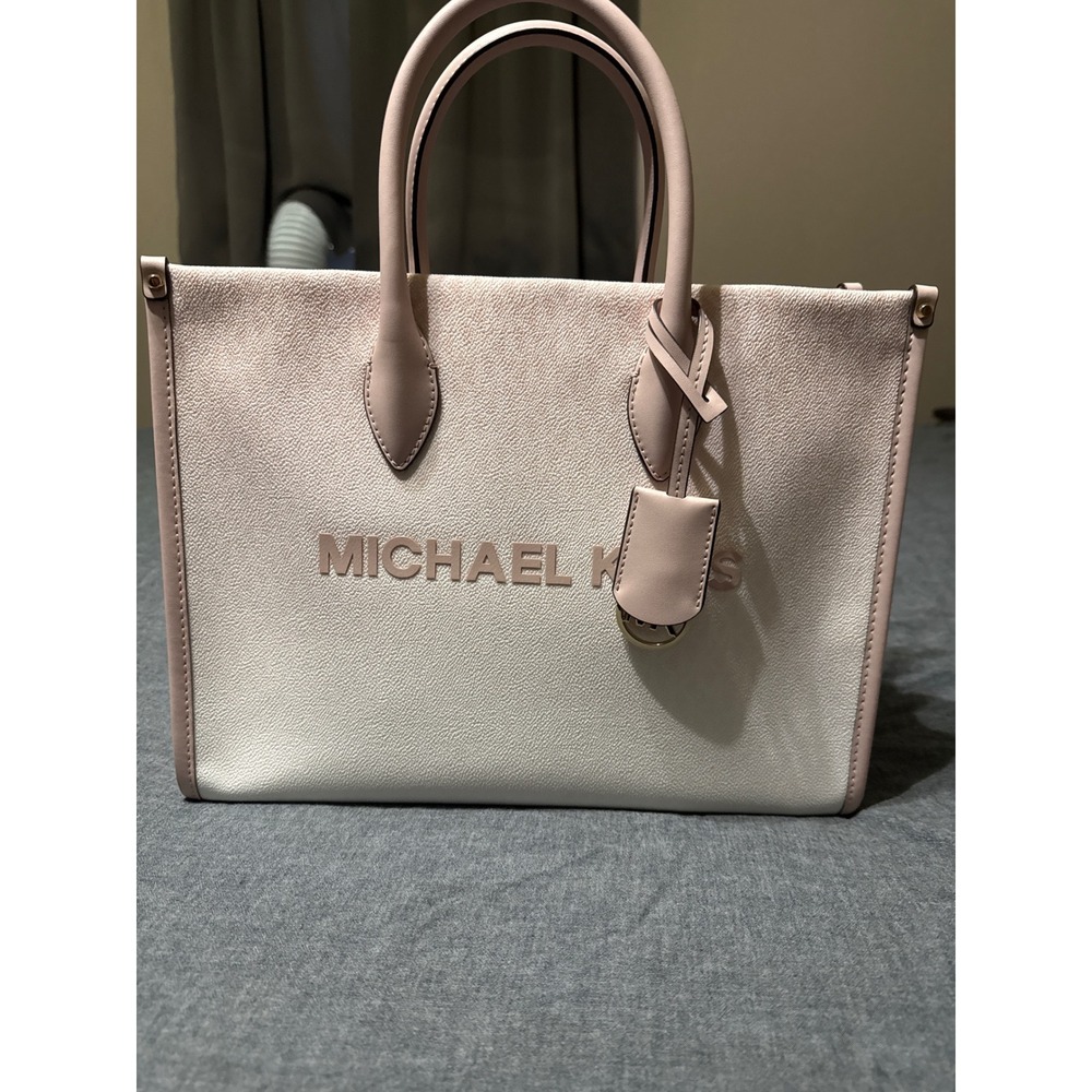 Michael Kors Mirella Medium Tote Bag Powder Blush White Logo Crossbody Bag